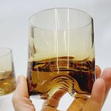 Verreries lorraines cristal set of 6 thick amber whiskey glasses vintage design