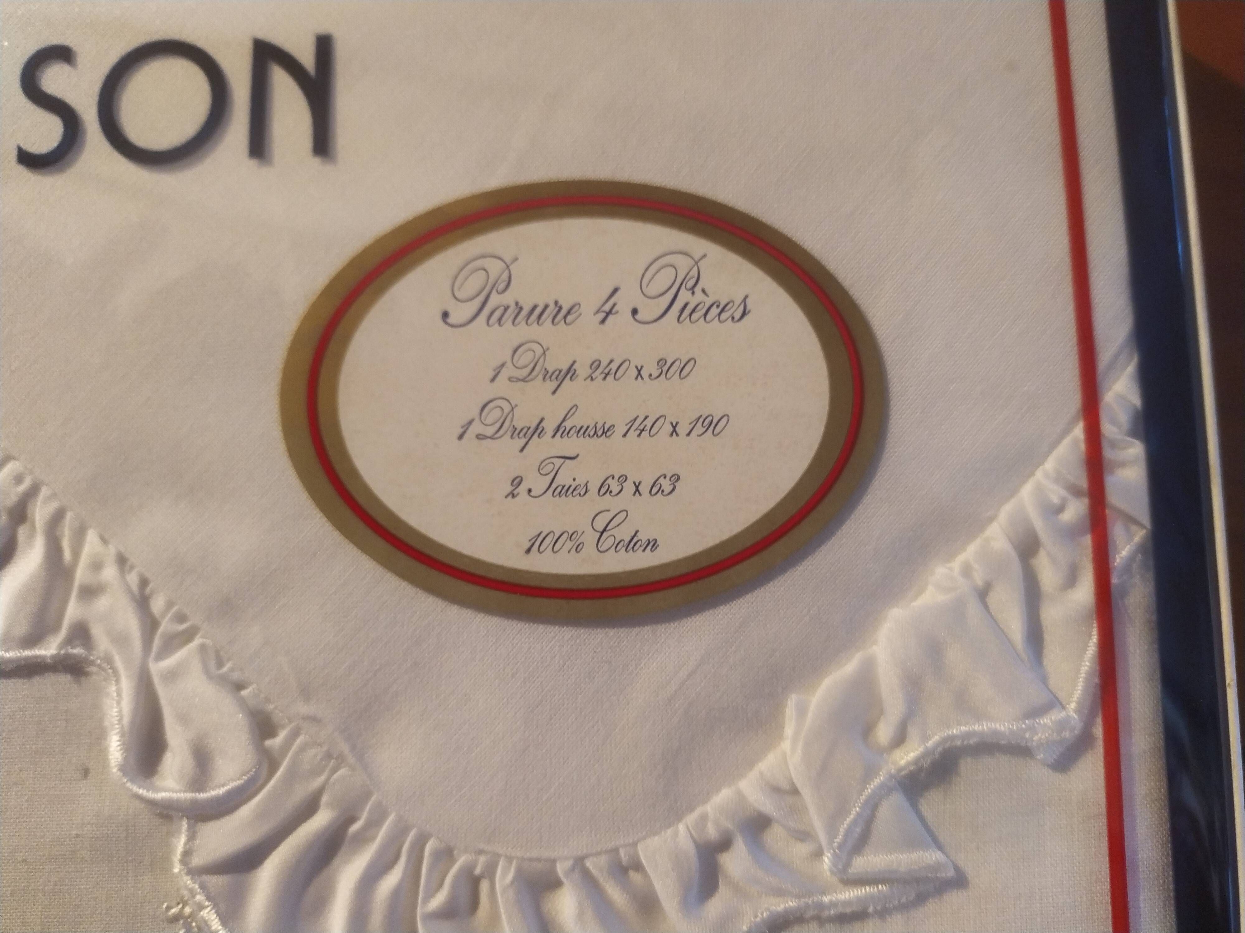 Old white bed linen and lace of the brand Cote d'Amour, 100% cotton