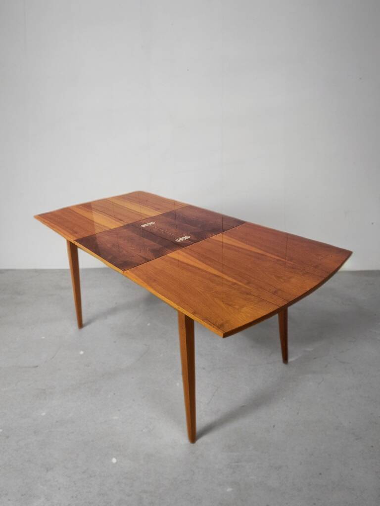 Dining room set, extendable table and 4 chairs, Czech vintage 19.