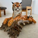 Old vintage ceramic tiger 70s Italian design lying position
