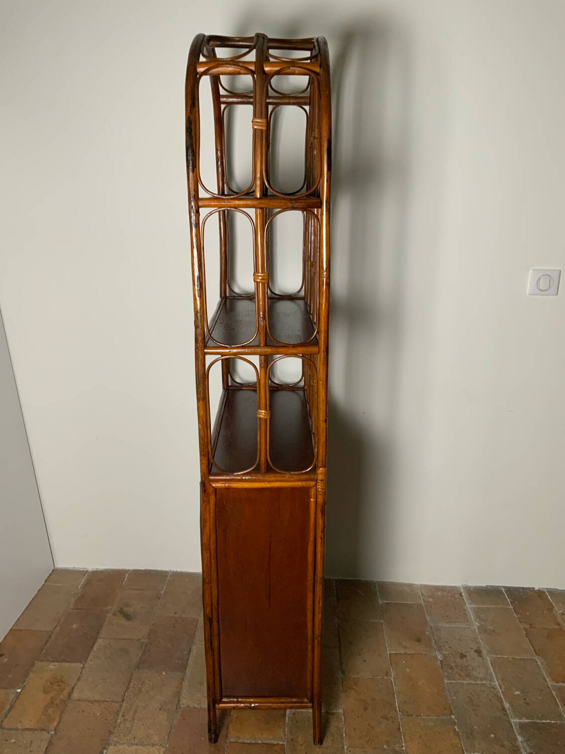 70" Rattan and Bamboo Shelf
