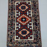 Tapis kazak turc vintage oriental 160x94 cm tribal petit tapis, rouge et bleu