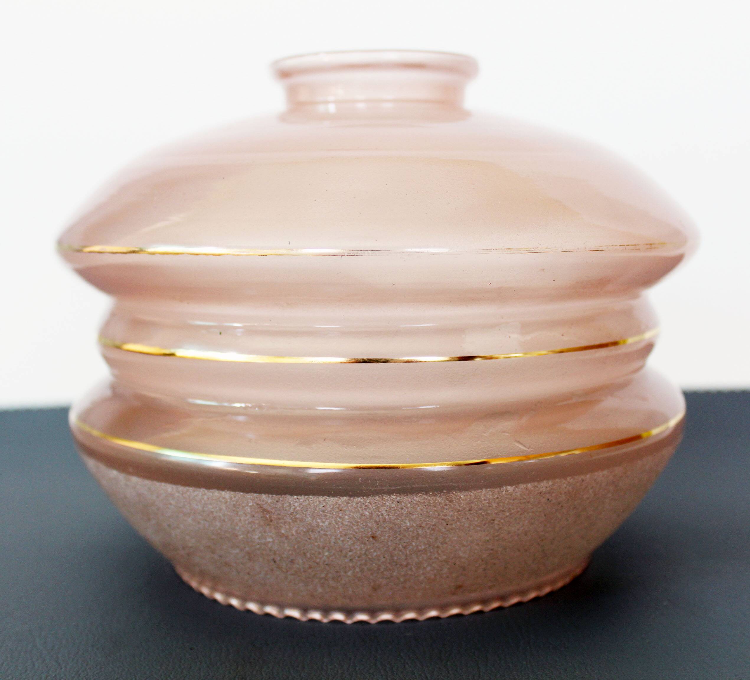 Large Art Deco frosted pink glass globe, shade, frosted glass