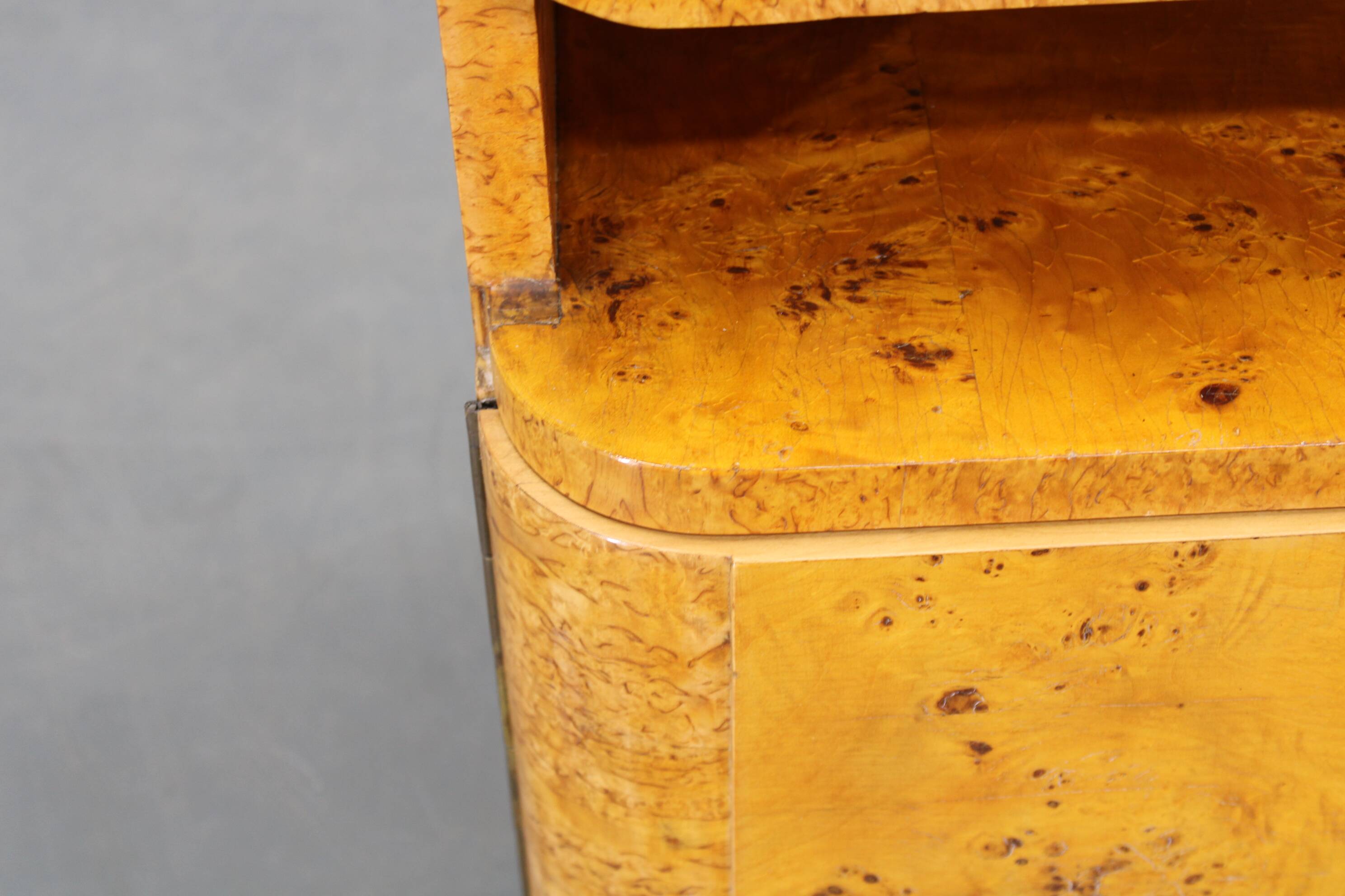 Pair of Art Deco burl wood nightstands, Czechoslovakia, 1940s