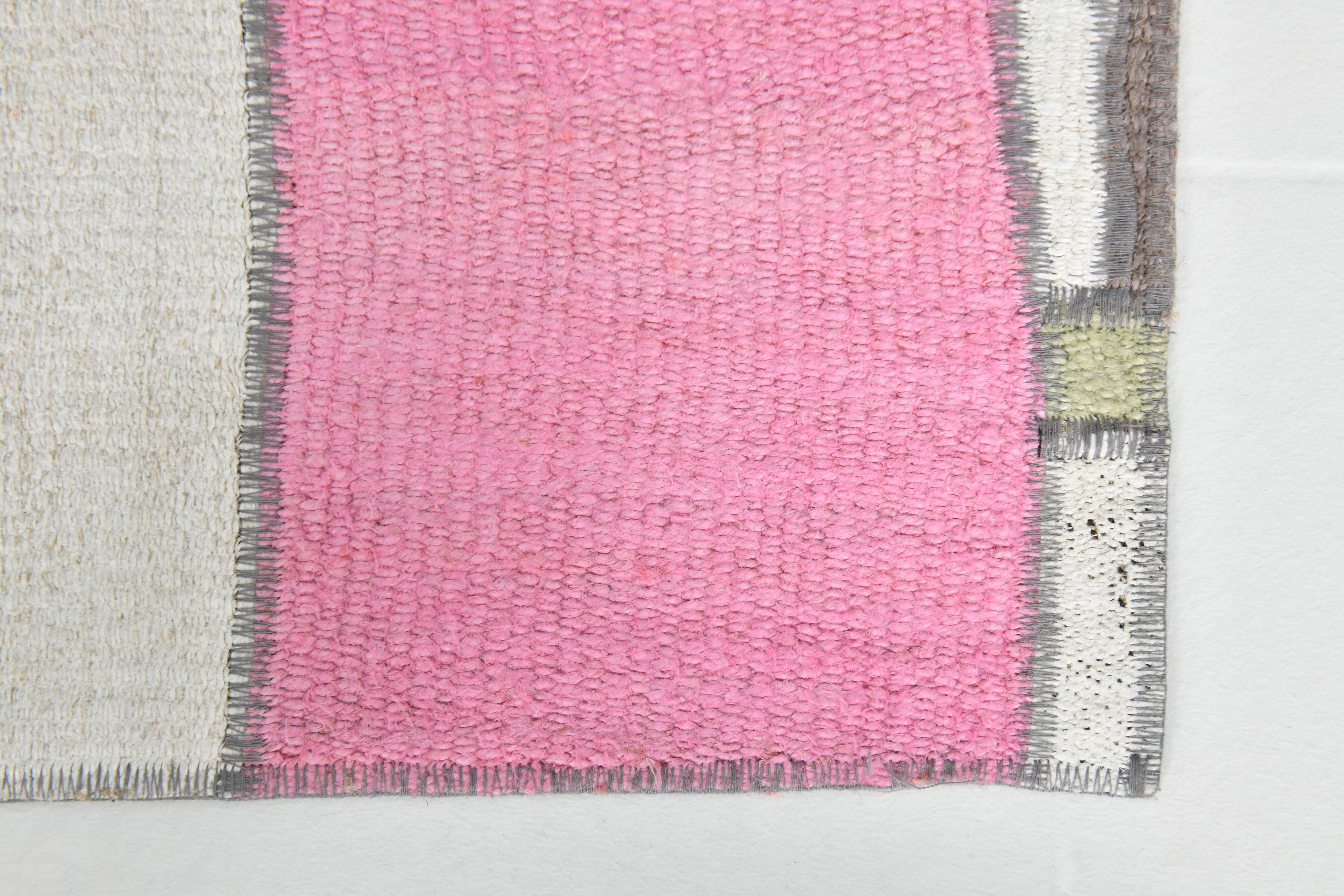 2x5 Pink & Blue Contemporary Kilim Runner Rug, 68x155Cm