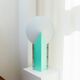 Mint green metal table lamp Slamp Moon by Samuel Parker with white disc shade, vintage 1990s design