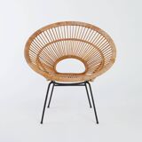 Fauteuil Corolle en rotin - 1960