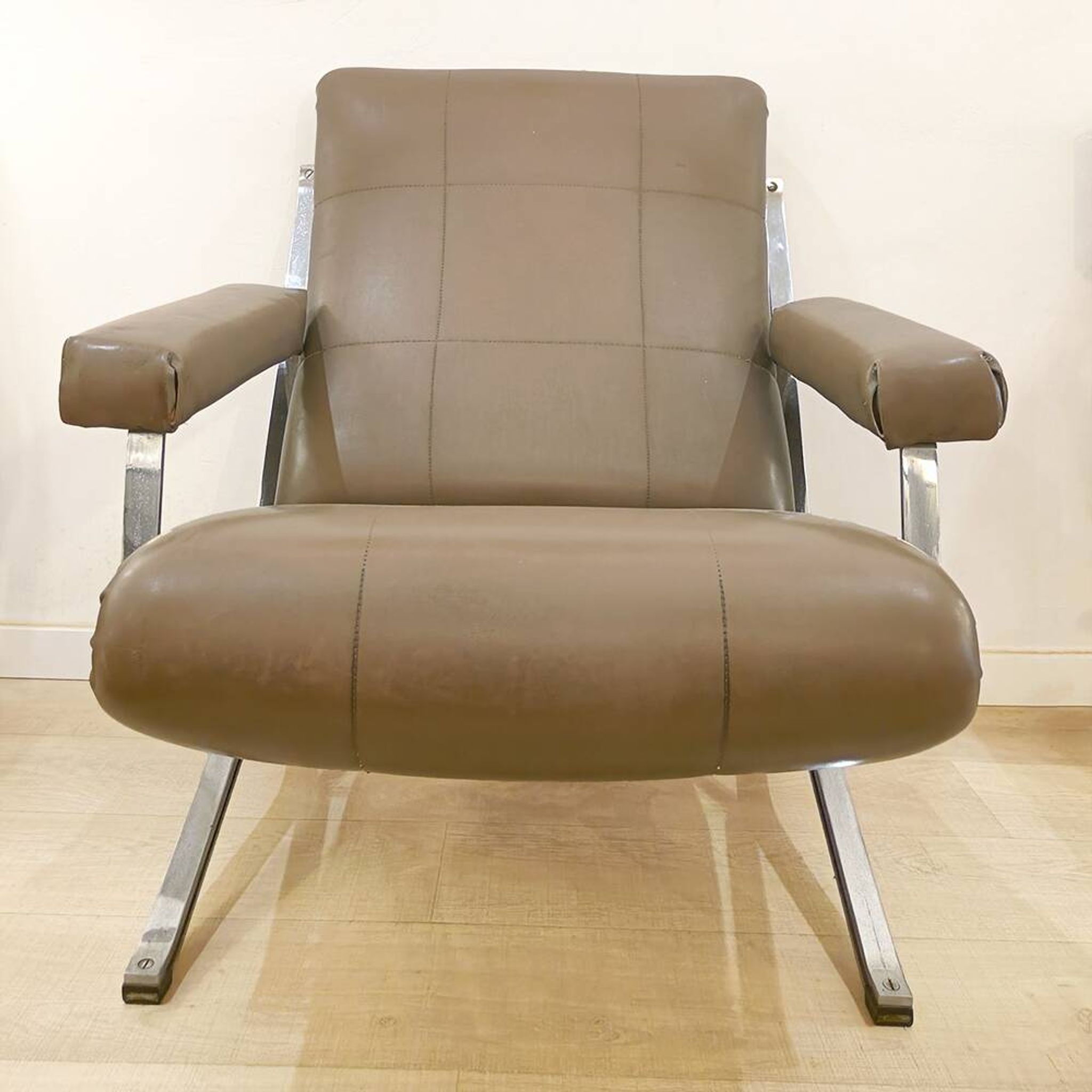 Vintage Metal and Skai Armchair, 1970s