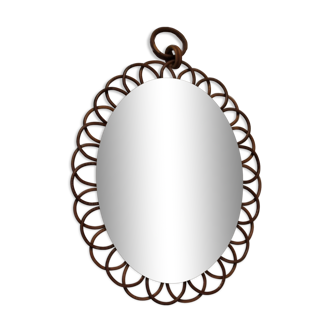 Vintage oval rattan sun mirror - 41x28cm