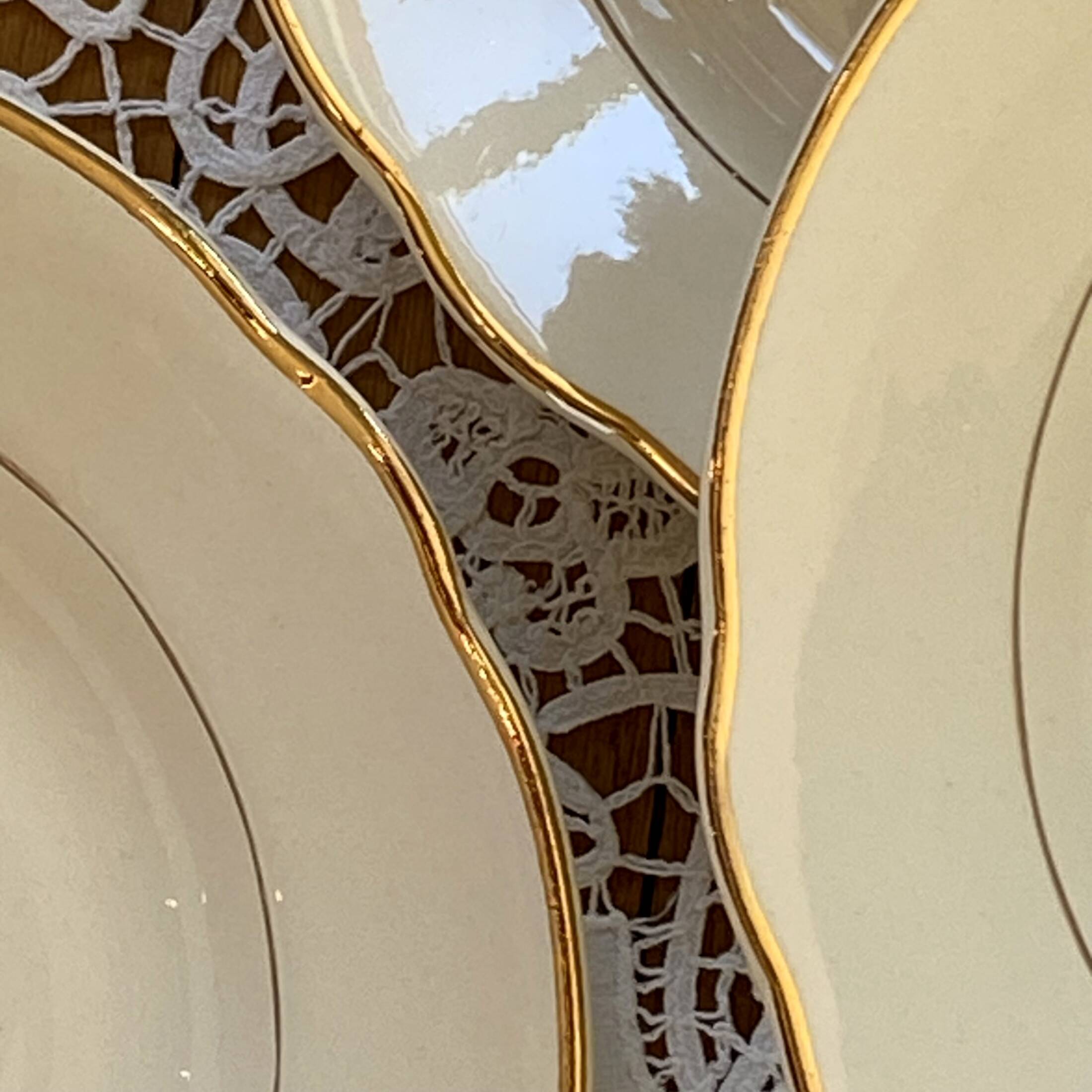 Set of 6 old earthenware soup plates, cream color and gilding Digoin Sarreguemines ACC-7157