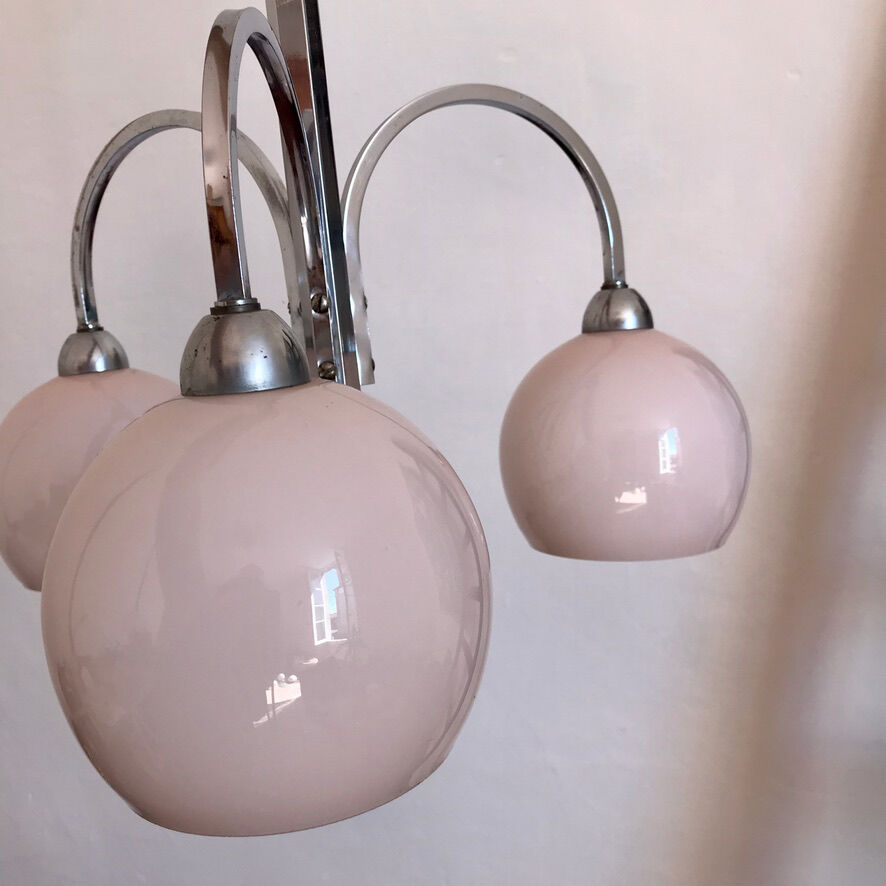 Suspension art deco en opaline rose