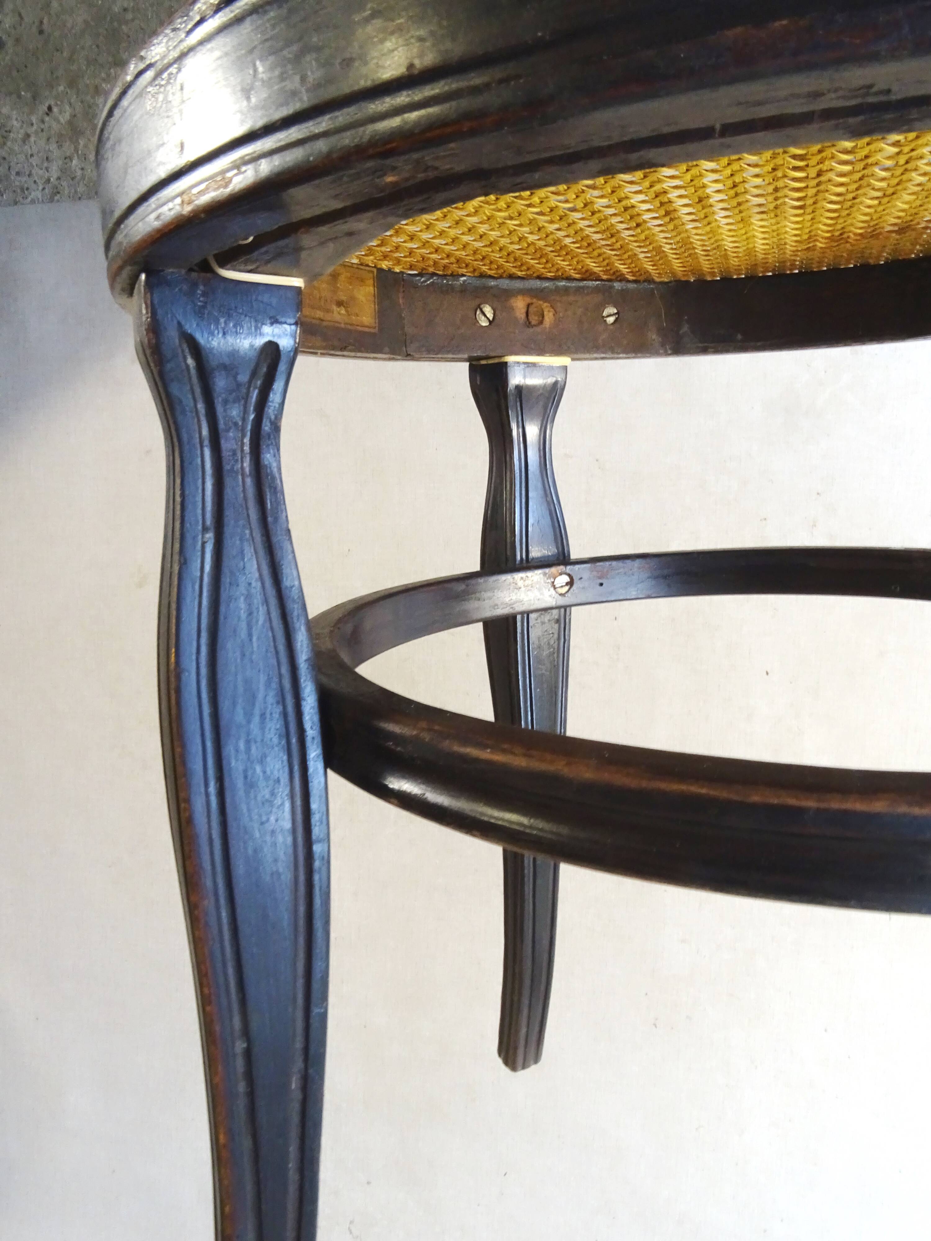 Pair of Thonet stools out of catalogue, circa 1890, new canework