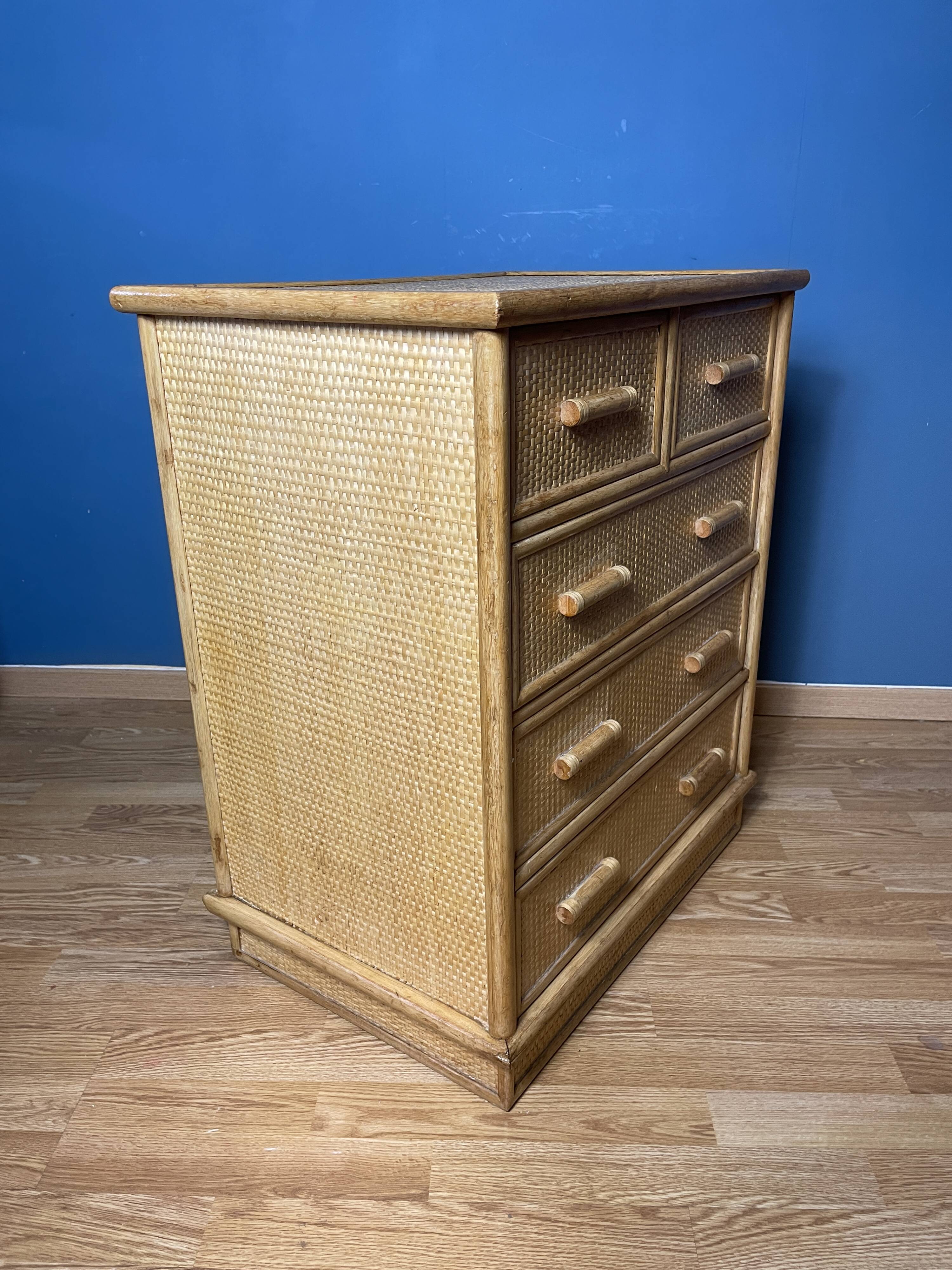 Vintage natural rattan chest of drawers