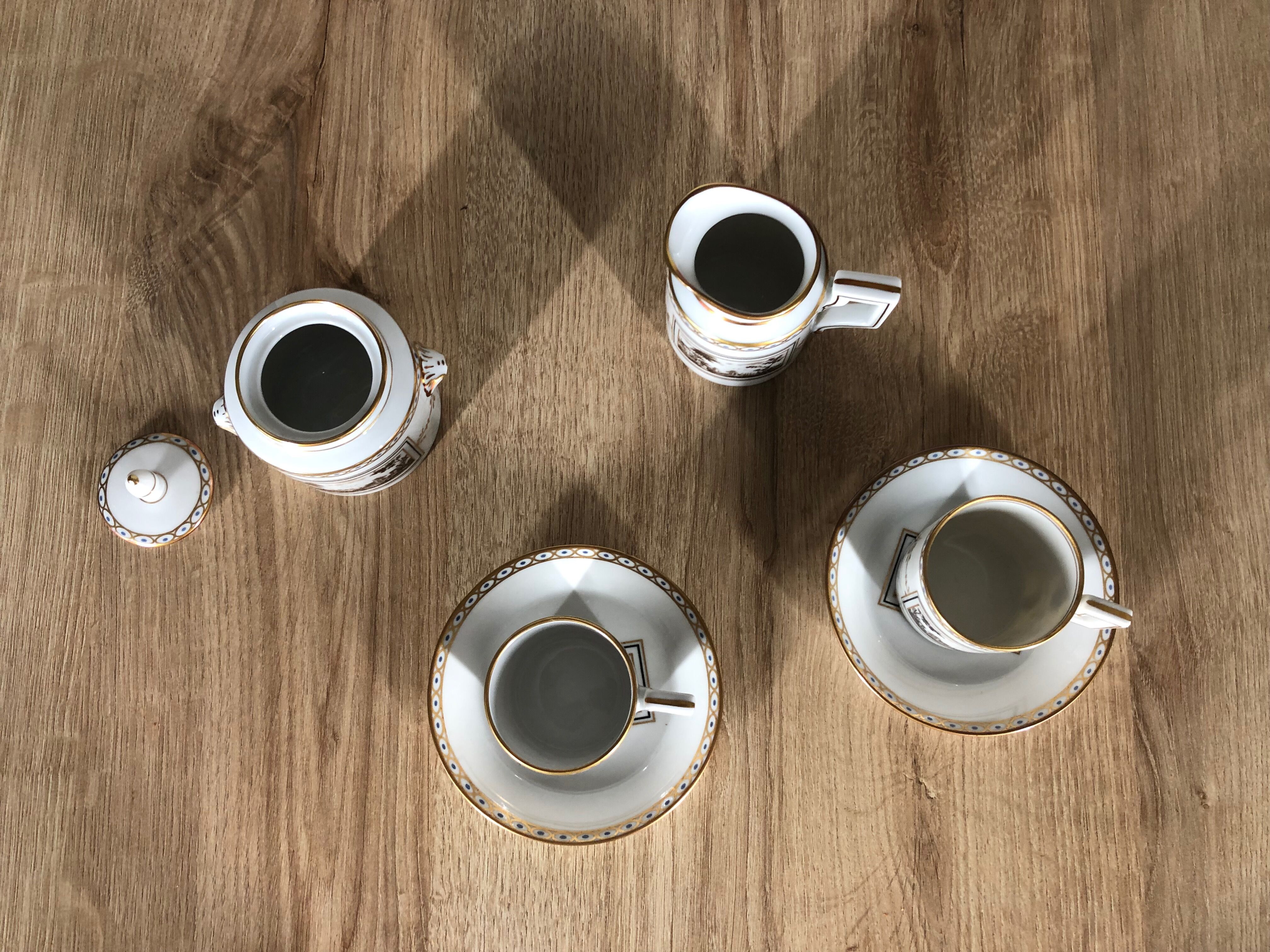Mocha cups, creamer & sugar bowl in porcelain Richard Ginori