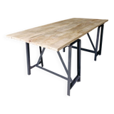 Table industrielle pieds acier bois massif