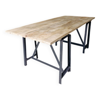 Industrial table with solid wood steel legs