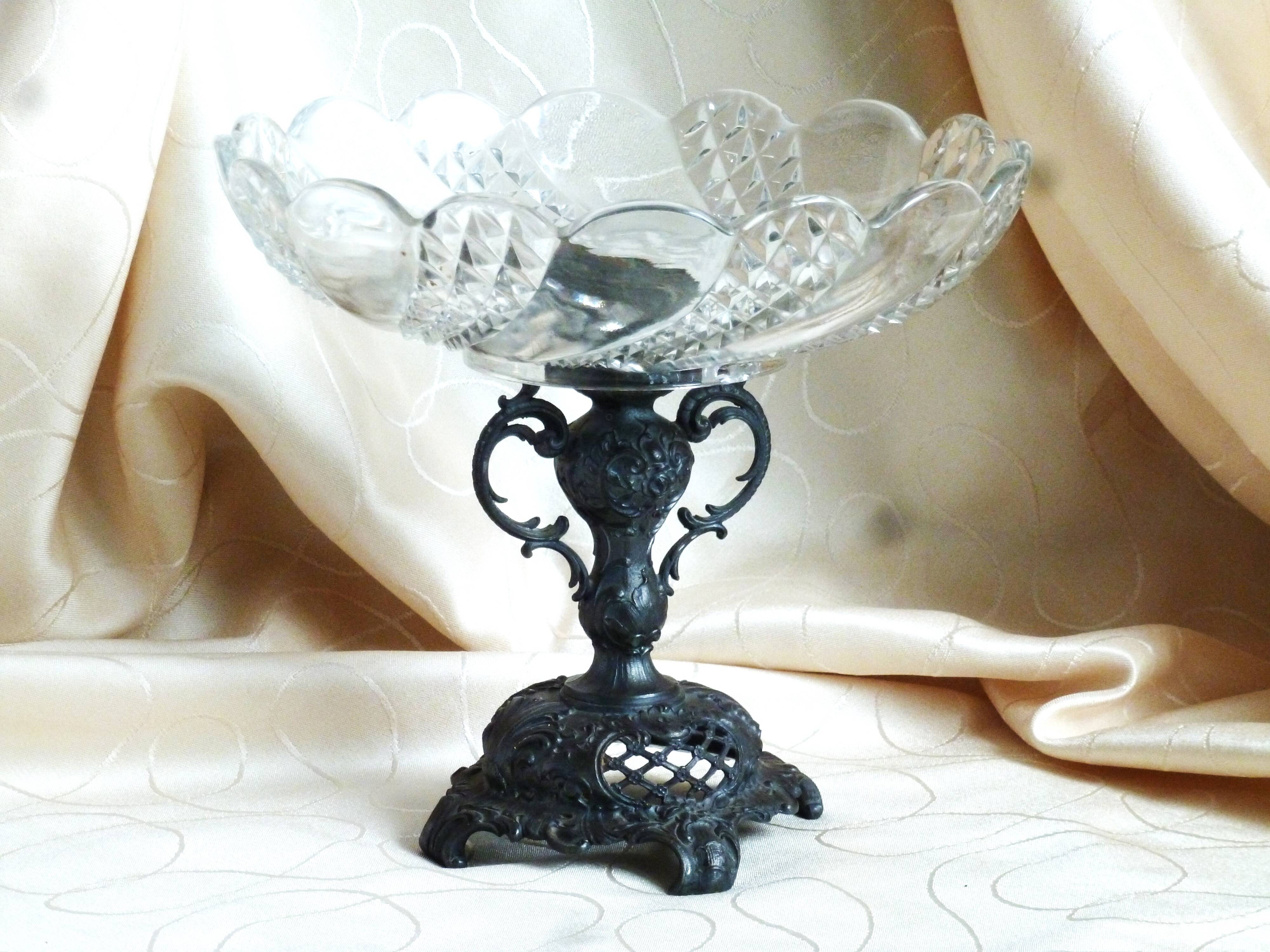 Vintage crystal glass fruit bowl, crystal glass fruit basket.