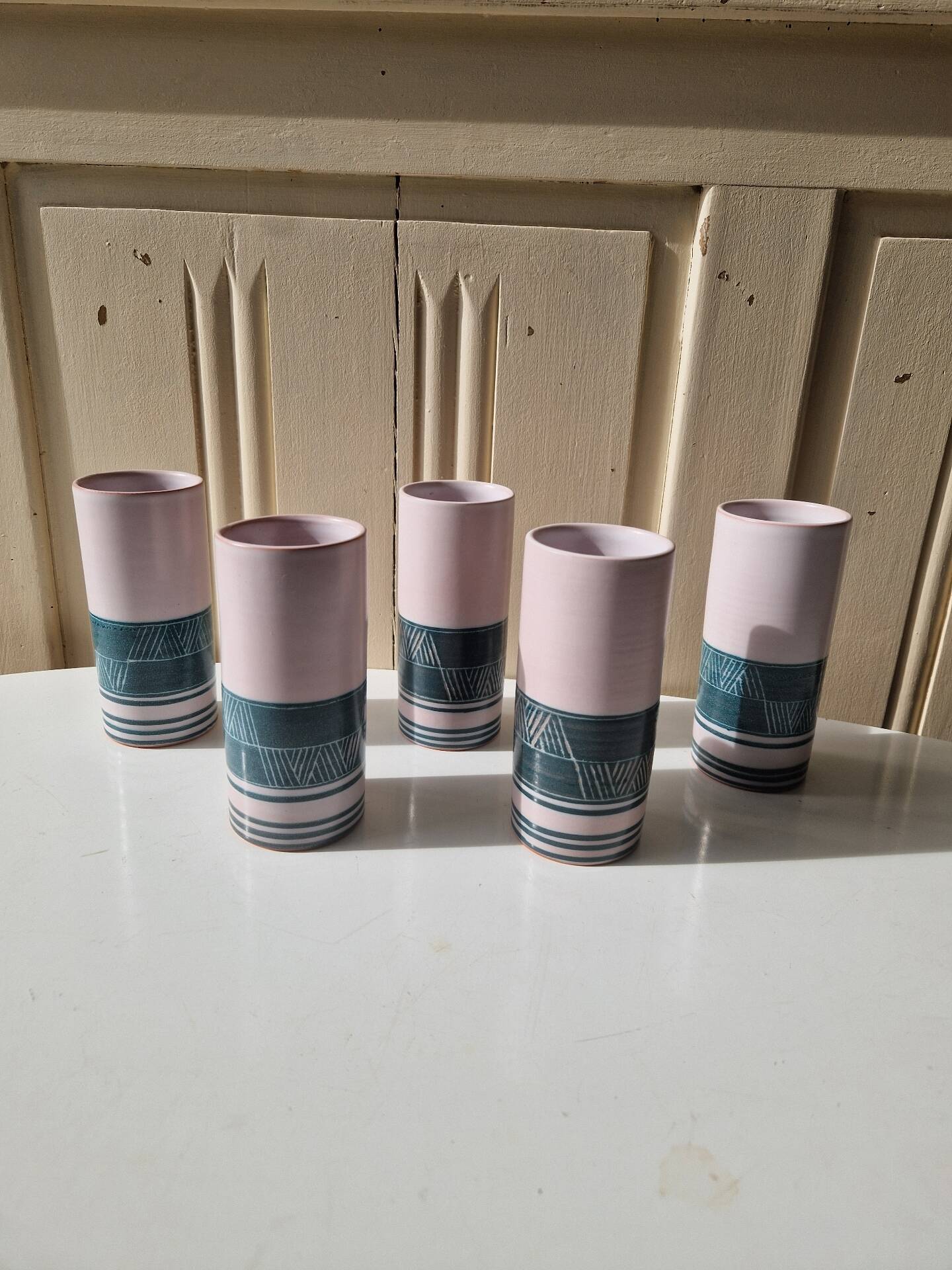 Set of 5 Ceramic Glasses Yvon Roy Dlg Capron Picault