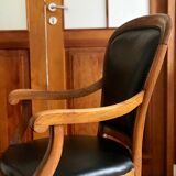 Wood and leather armchair
