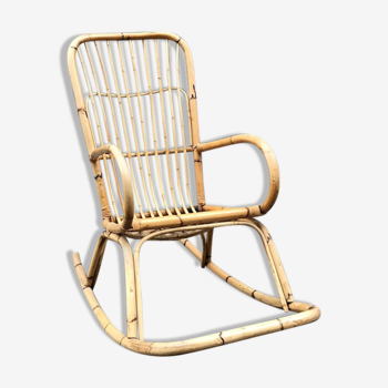 Rocking-chair en rotin vers 1960