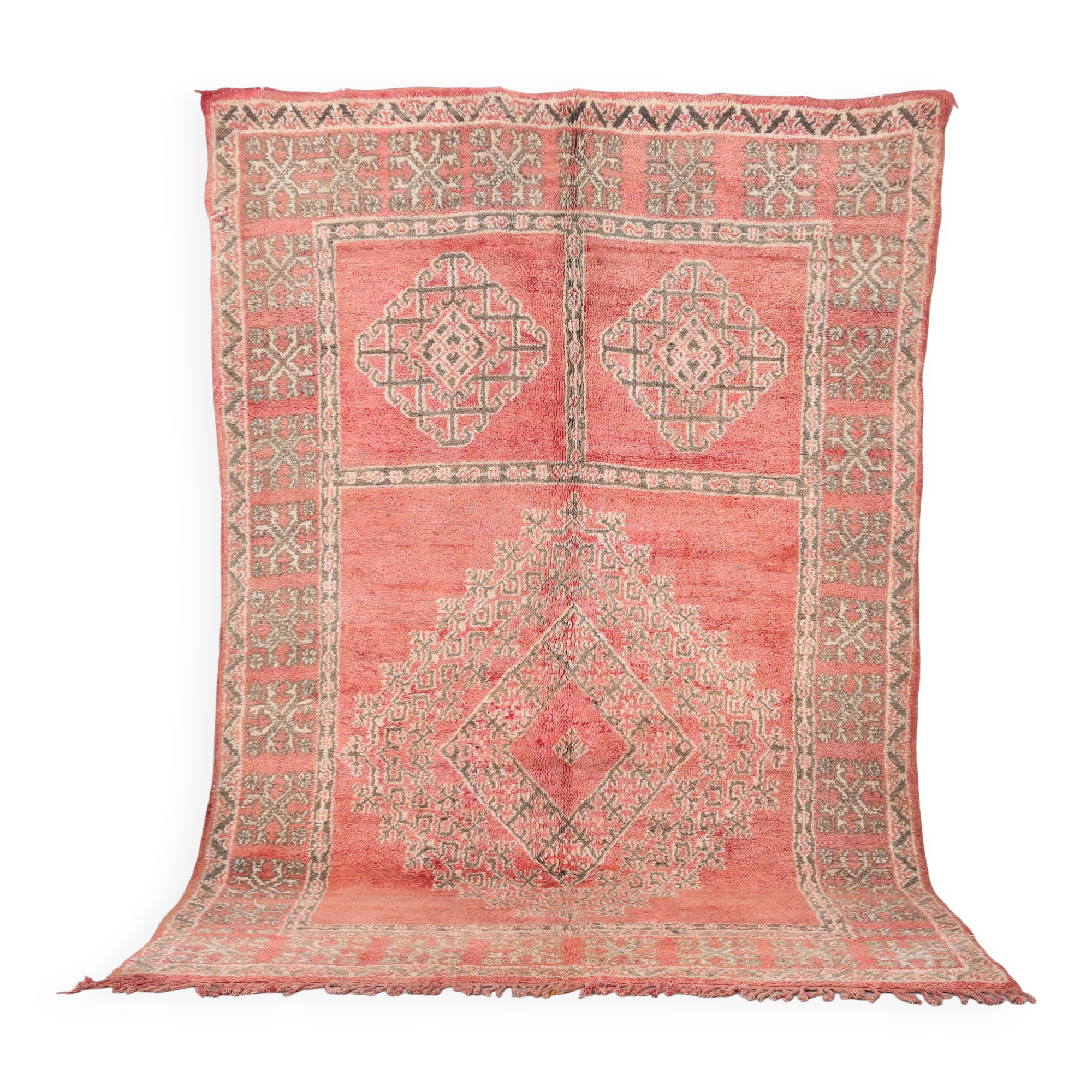 Pink Vintage Moroccan Rug 186 cm x 279 cm - Handmade Wool Rug - Berber Rug