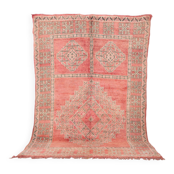 Tapis marocain vintage rose 186 cm x 279 cm - Tapis en laine fait main - Tapis berbère