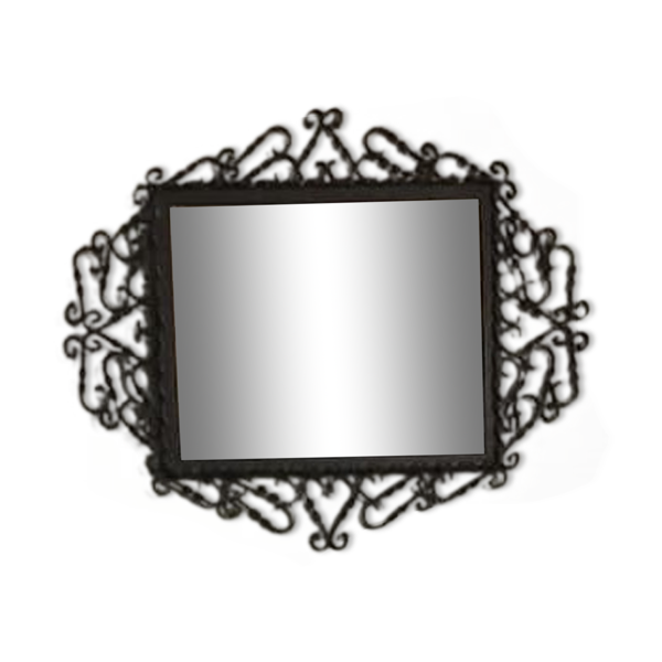 Miroir en fer forgé noir et touches dorées