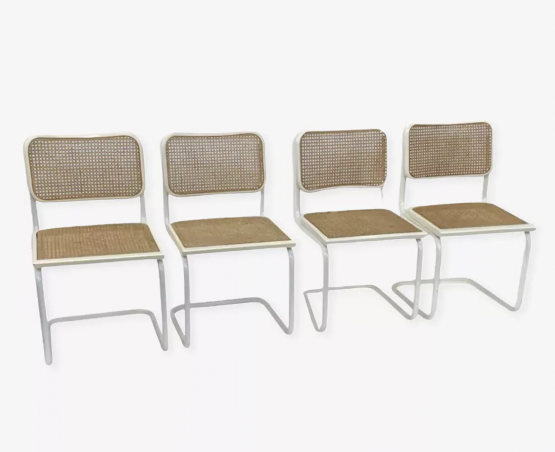 Set of 4 Cesca b32 model chairs in white by Marcel Breuer