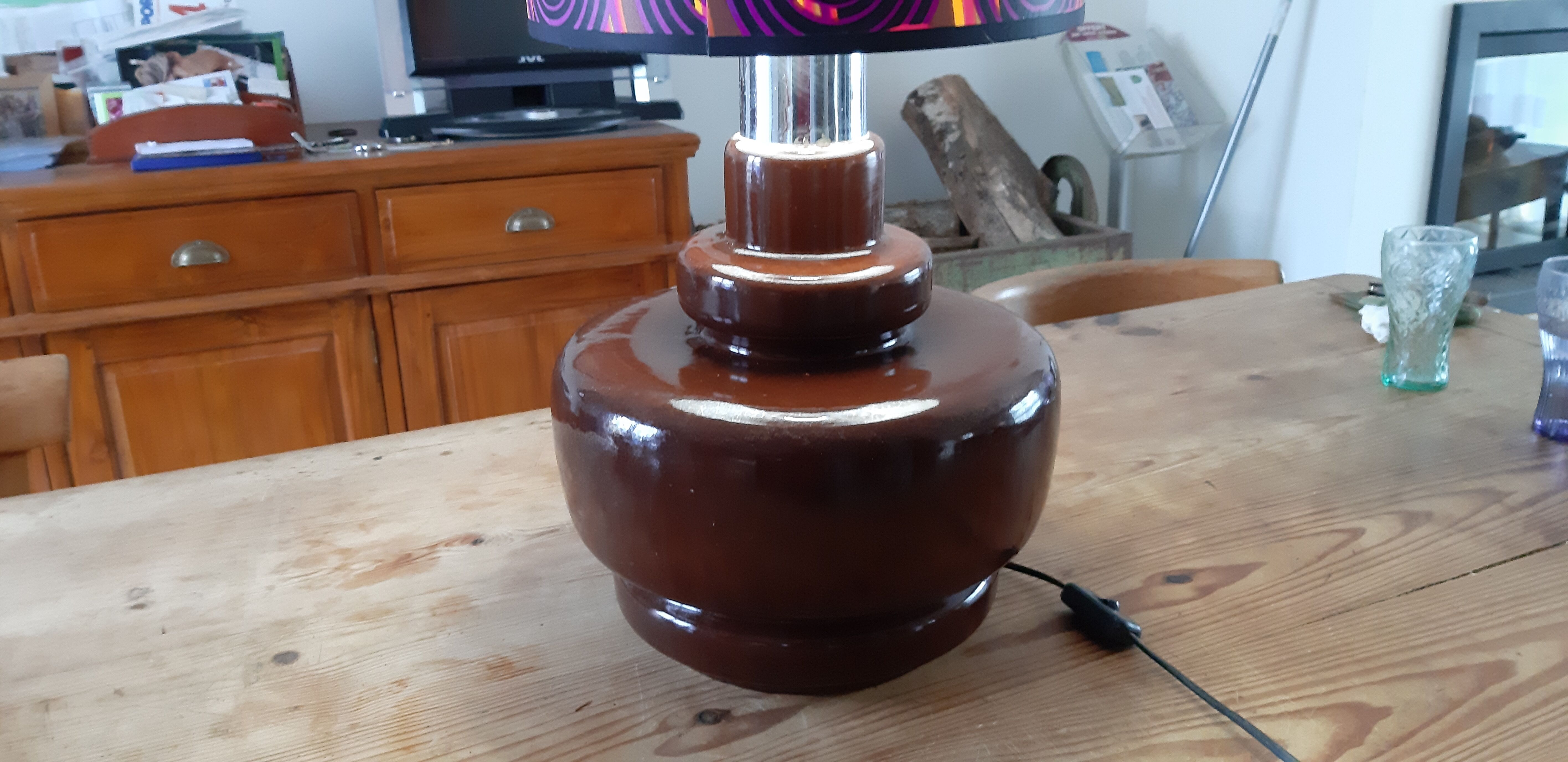 Vintage lamp of the years 70 faience and plasticized fabrics