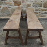 Pair of large solid wood benches XIXth