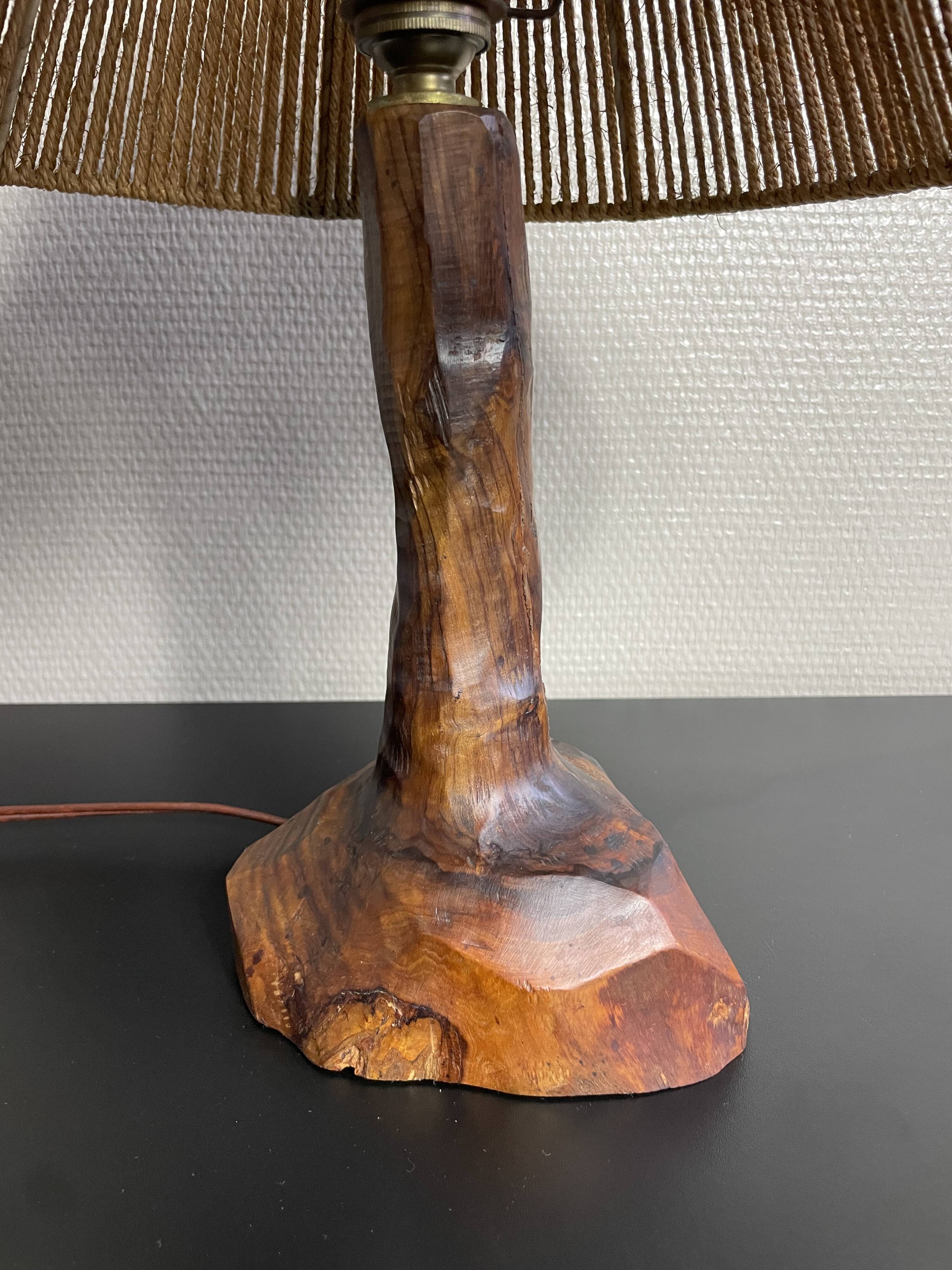 Wooden lamp by Olivier 70s