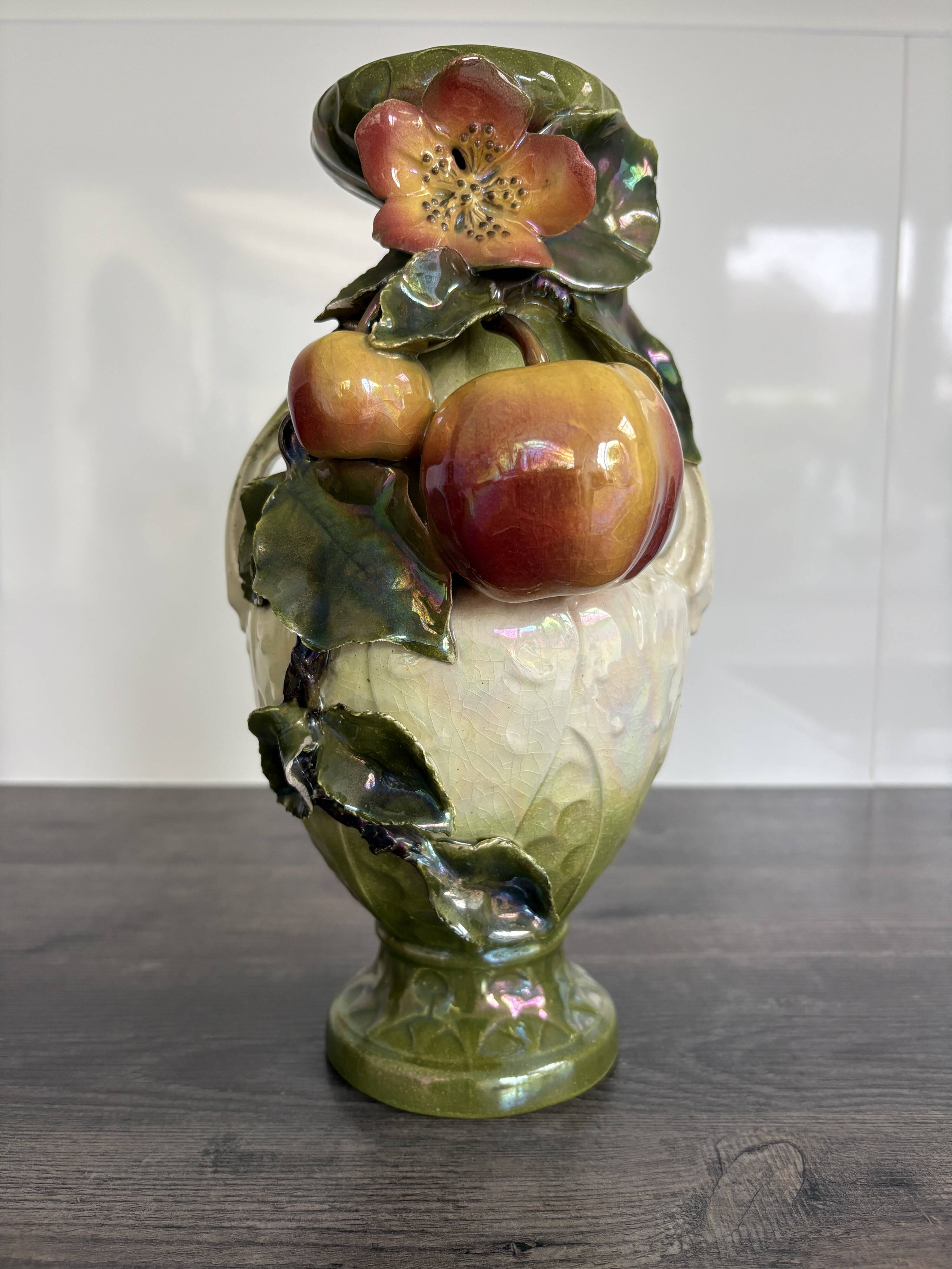 Art Nouveau ceramic vase – fruit and flower decoration