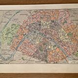 Lithograph map of Paris districts - 1920