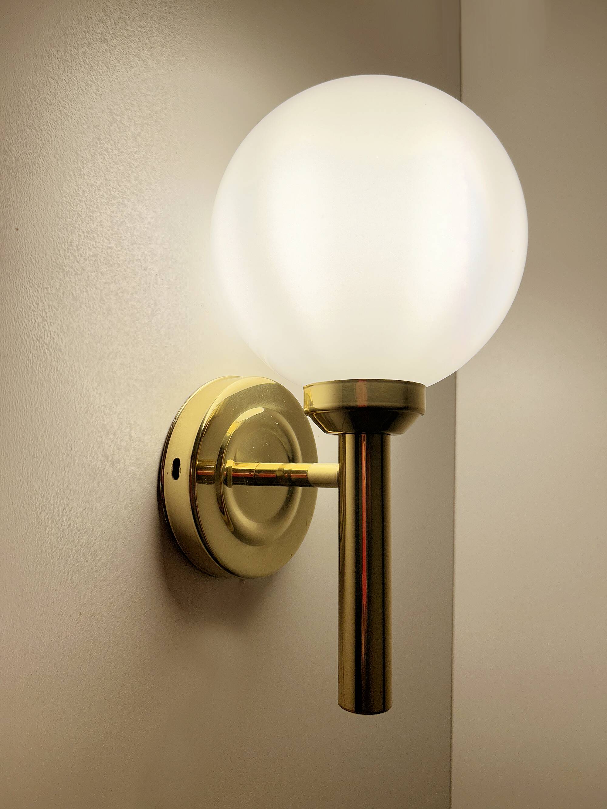 3 Vintage Scandinavian Glass and Brass Wall Lights
