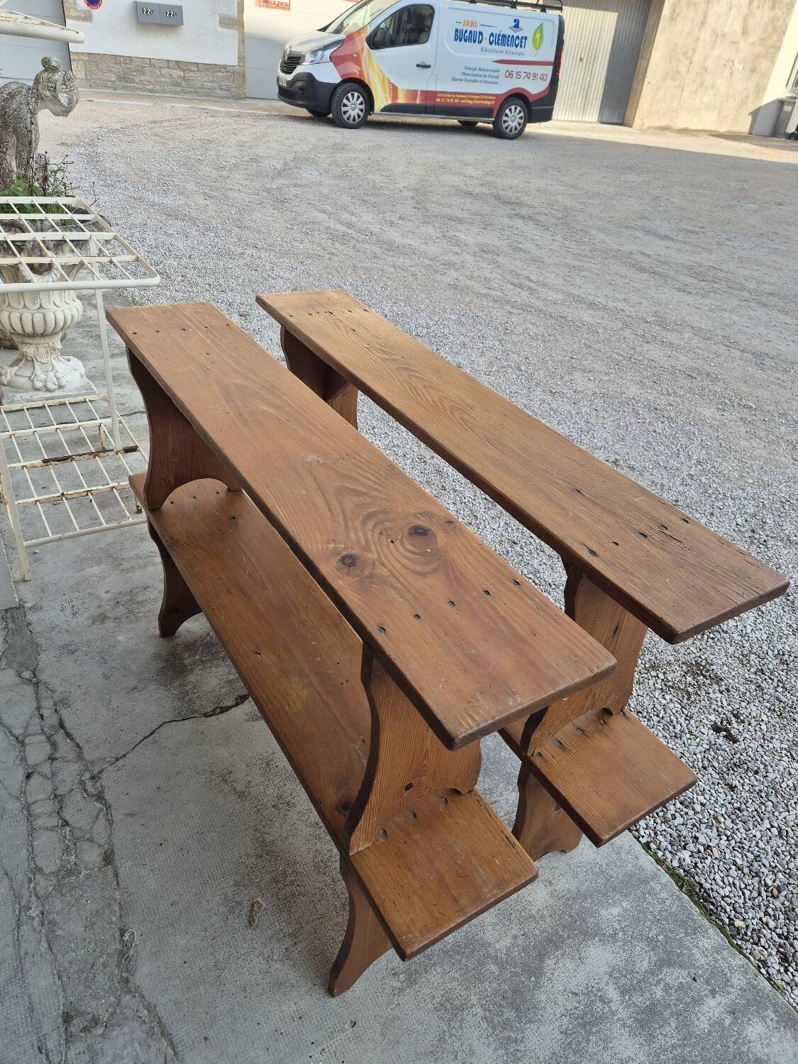 Set of 4 farm benches in old fir 1950s - 1m30