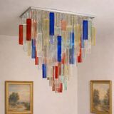 Monumental Contemporary Multicolour “Square Bark” Murano Glass Italian Flush