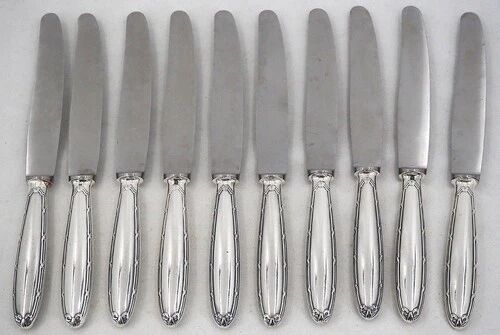 Christofle Rubans, 10 dessert knives, dessert, cheese, silver-plated metal.