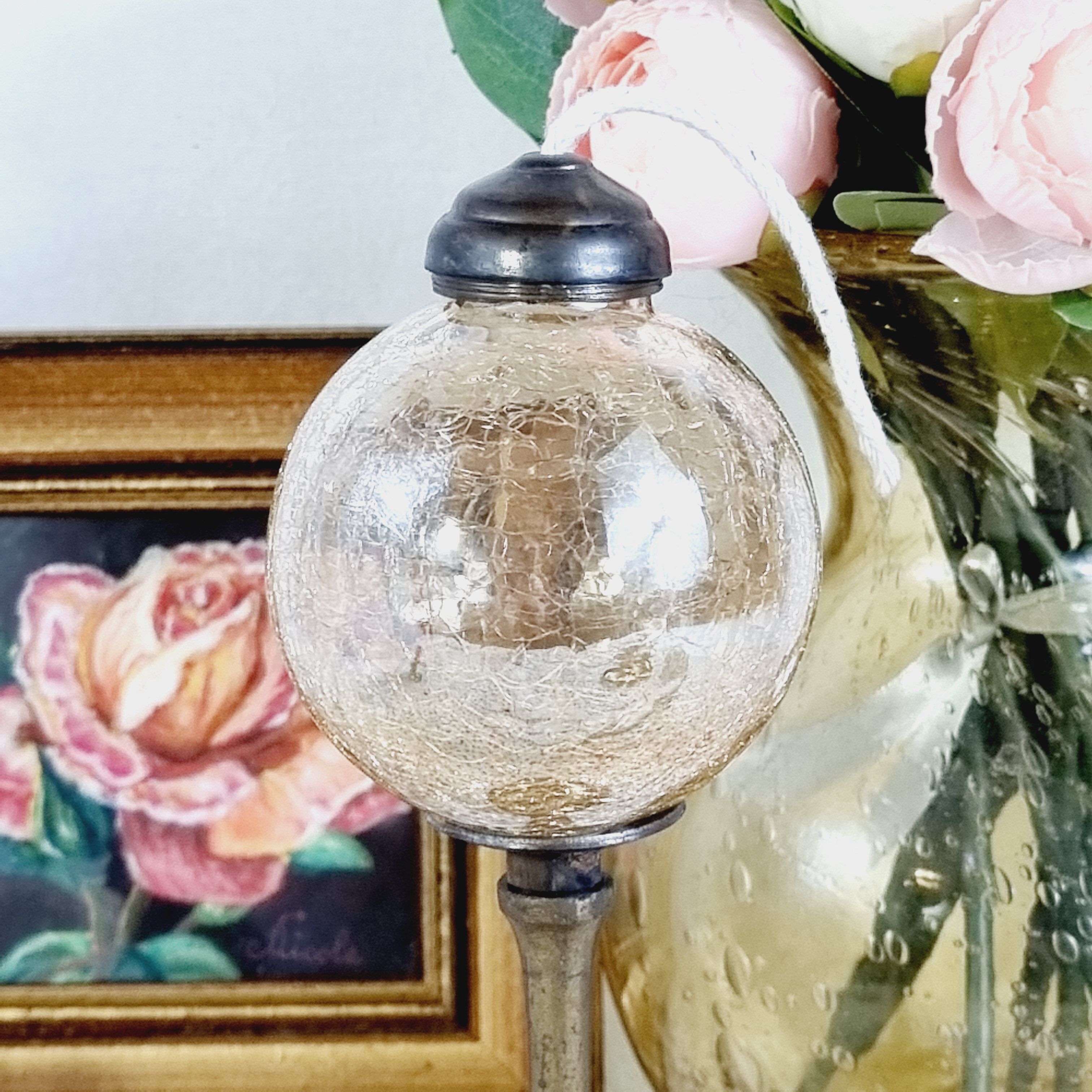 Lampe à huile laiton et verre craquelé