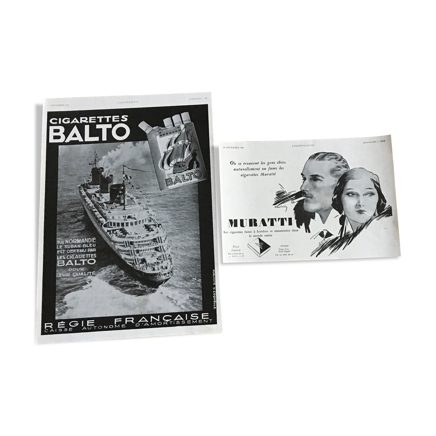 Lot 2 30s Advertisements Cigarettes