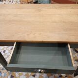 Wooden and khaki farmhouse table