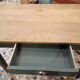 Wooden and khaki farmhouse table