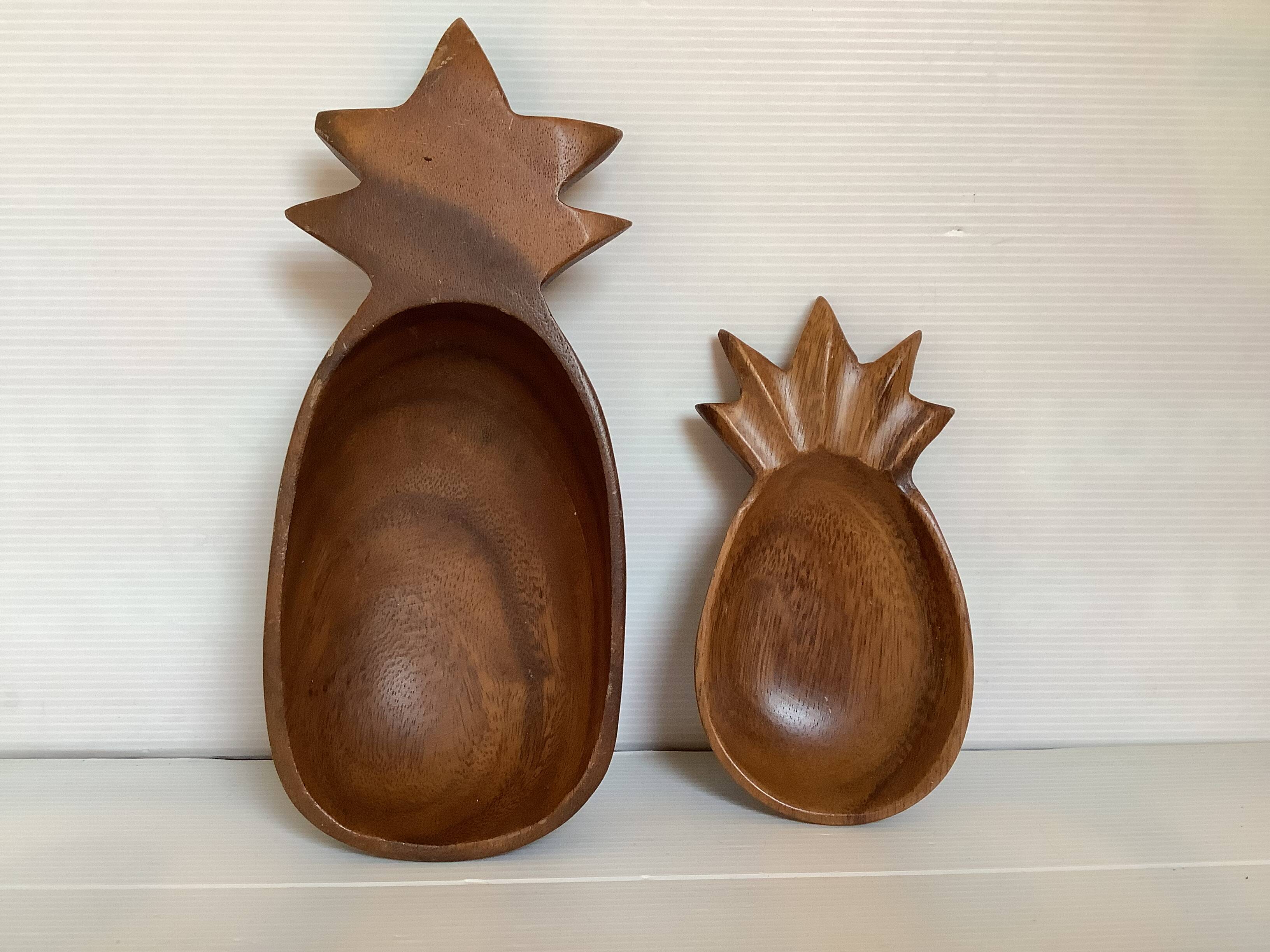 Pair of wooden pineapple trinket trays