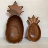 Pair of wooden pineapple trinket trays