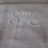 Old linen sheet early XX monogrammed & hand embroidered