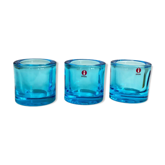 Set of 3 Light Blue Kivi Iittala Marimekko Kivi Tealight Holders, Scandinavian Design, Finland