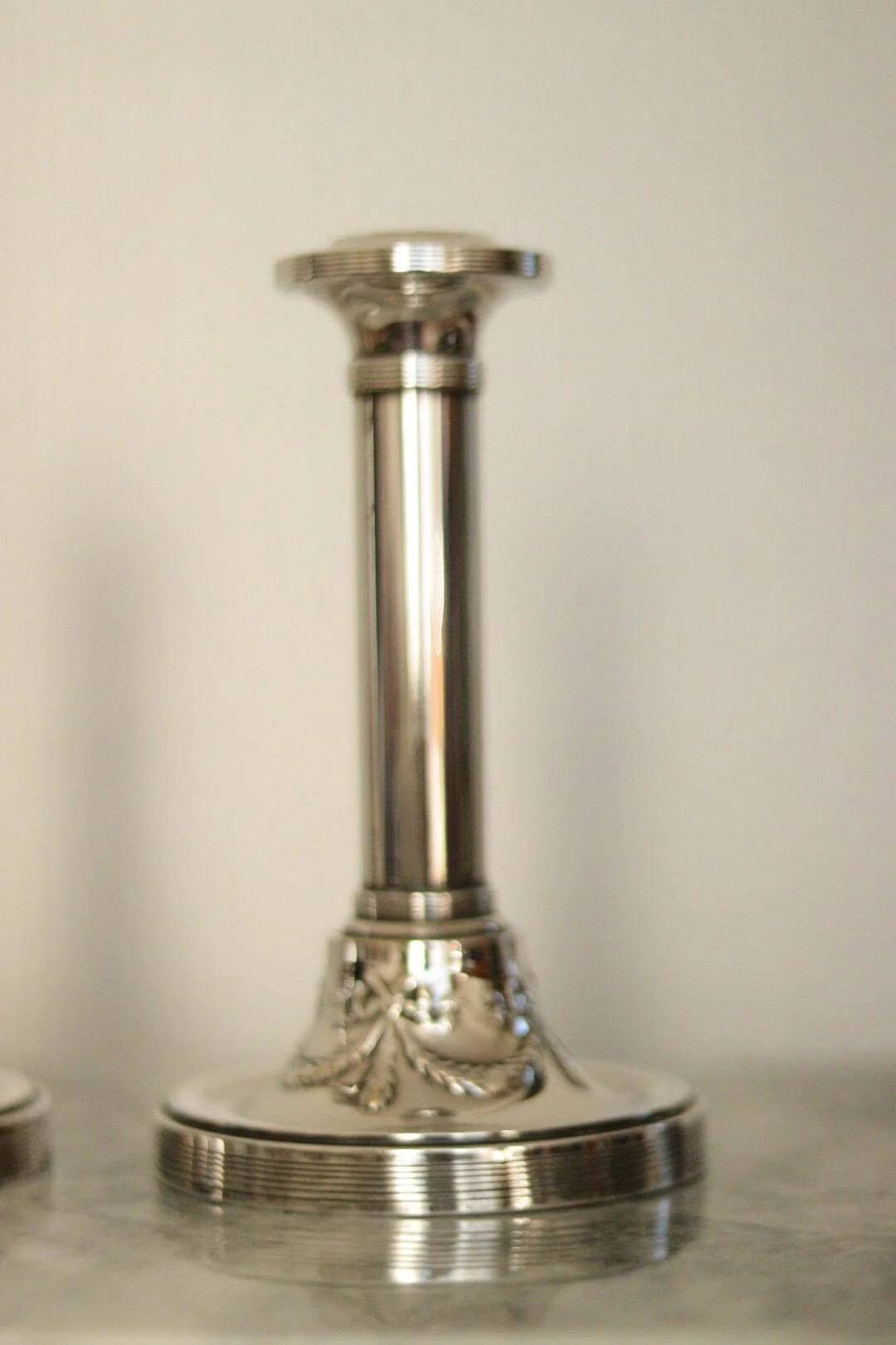 Pair of mid-century silver-plated metal candleholders