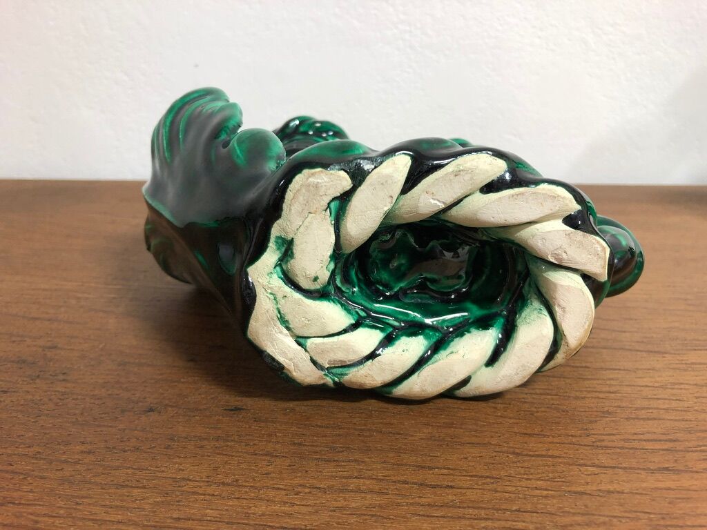 Pair of vintage candle holders in green ceramic color in vallauris style