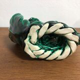 Pair of vintage candle holders in green ceramic color in vallauris style