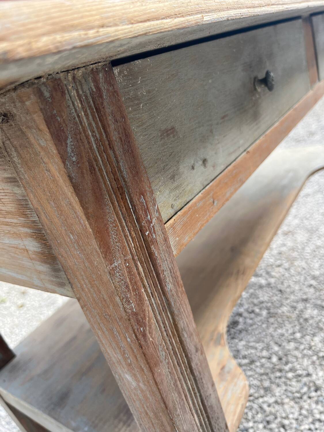 Antique console table, patinated wood