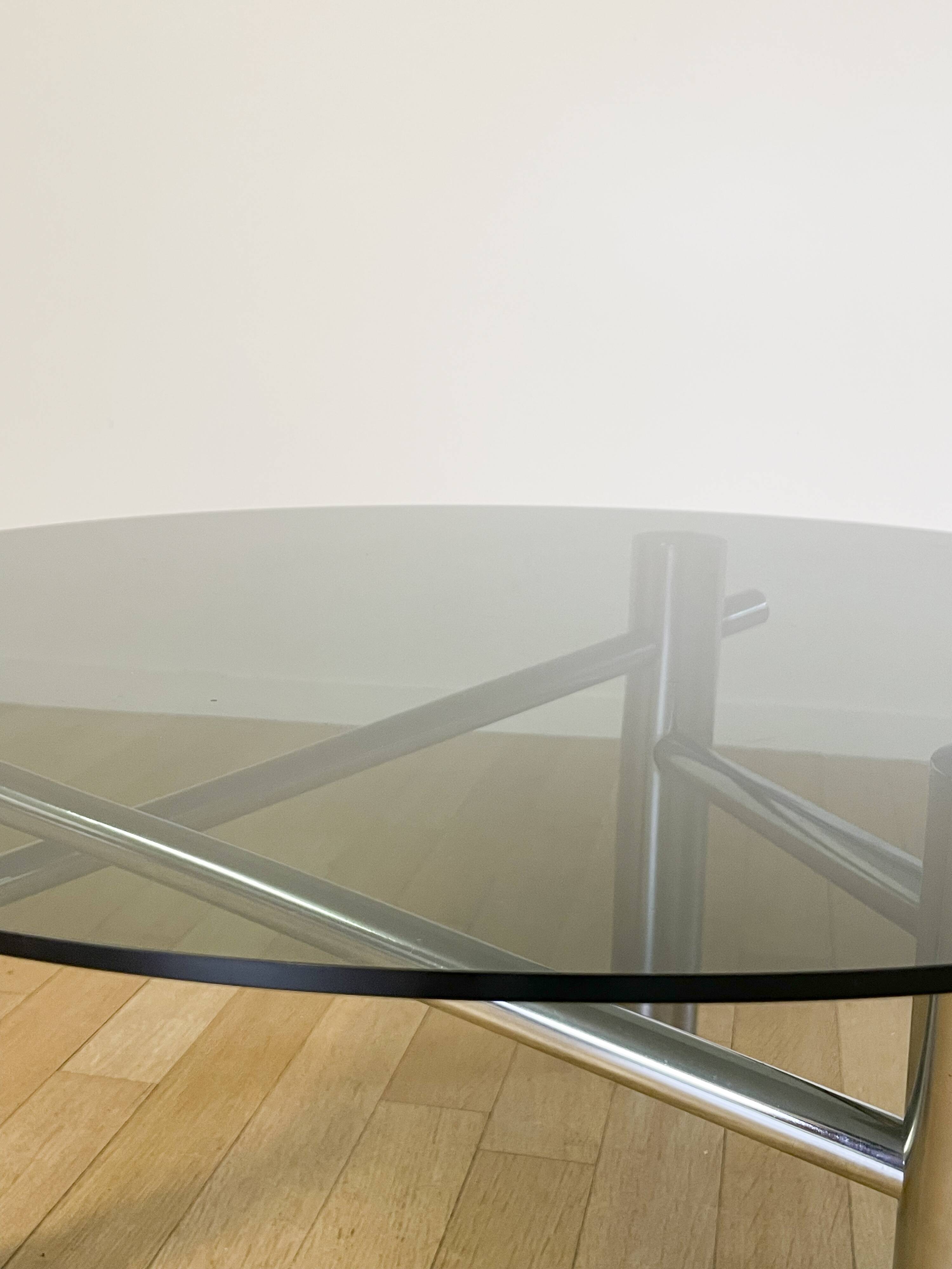 Round coffee table in chrome and smoked glass, 1970s